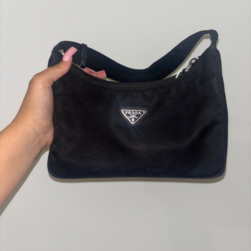Prada Black Nylon Shoulder Bag with Iconic Logo